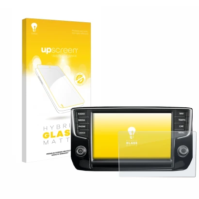 Parte frontale di una confezione del prodotto con il logo del marchio upscreen. Accanto è raffigurato il dispositivo Volkswage