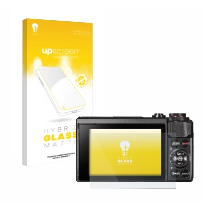 Parte frontale di una confezione del prodotto con il logo del marchio upscreen. Accanto è raffigurato il dispositivo Canon Pow