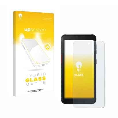 Parte frontale di una confezione del prodotto con il logo del marchio upscreen. Accanto è raffigurato il dispositivo Samsung G