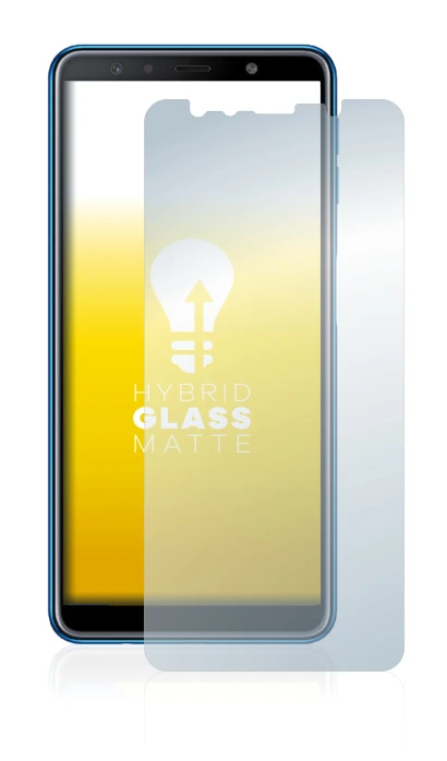 Immagine del dispositivo Samsung Galaxy A7 2018 con un'ampia varietà di protezioni per lo schermo.