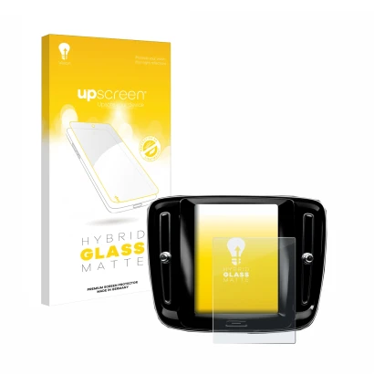 Parte frontale di una confezione del prodotto con il logo del marchio upscreen. Accanto è raffigurato il dispositivo Volvo XC4