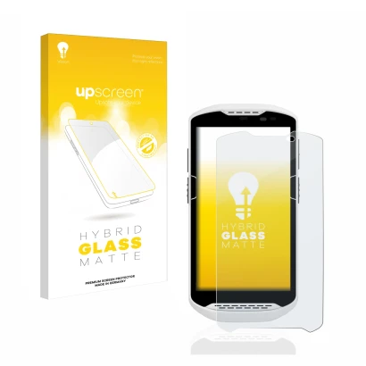 Parte frontale di una confezione del prodotto con il logo del marchio upscreen. Accanto è raffigurato il dispositivo Zebra TC5