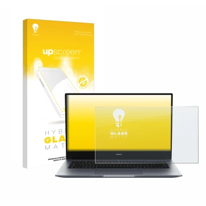 Parte frontale di una confezione del prodotto con il logo del marchio upscreen. Accanto è raffigurato il dispositivo Honor Mag