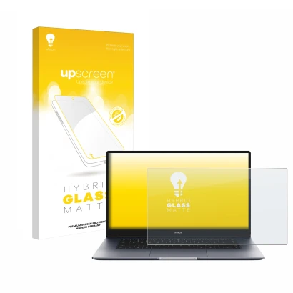 Parte frontale di una confezione del prodotto con il logo del marchio upscreen. Accanto è raffigurato il dispositivo Honor Mag