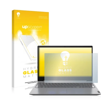 Parte frontale di una confezione del prodotto con il logo del marchio upscreen. Accanto è raffigurato il dispositivo Lenovo V1