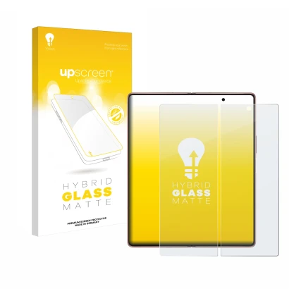 Parte frontale di una confezione del prodotto con il logo del marchio upscreen. Accanto è raffigurato il dispositivo Samsung G