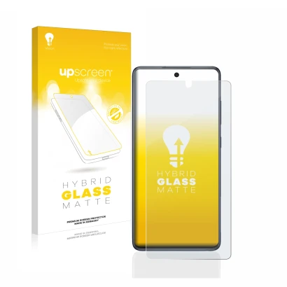 Parte frontale di una confezione del prodotto con il logo del marchio upscreen. Accanto è raffigurato il dispositivo Samsung G