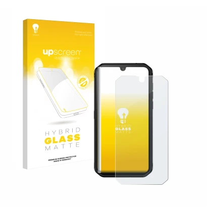 Parte frontale di una confezione del prodotto con il logo del marchio upscreen. Accanto è raffigurato il dispositivo Blackview