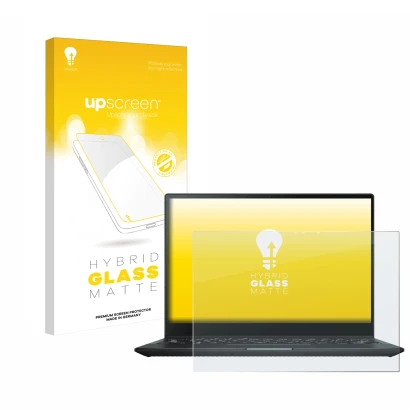 Parte frontale di una confezione del prodotto con il logo del marchio upscreen. Accanto è raffigurato il dispositivo ASUS Rog 