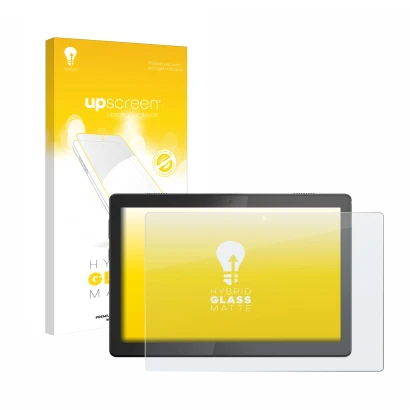 Parte frontale di una confezione del prodotto con il logo del marchio upscreen. Accanto è raffigurato il dispositivo Lenovo Ta