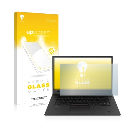 Parte frontale di una confezione del prodotto con il logo del marchio upscreen. Accanto è raffigurato il dispositivo Lenovo Th