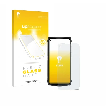 Parte frontale di una confezione del prodotto con il logo del marchio upscreen. Accanto è raffigurato il dispositivo Ulefone P