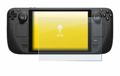 Immagine del dispositivo Valve Steam Deck con un'ampia varietà di protezioni per lo schermo.