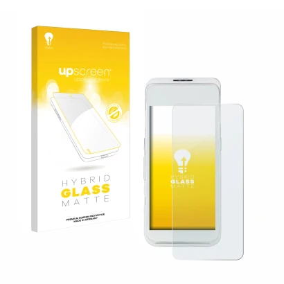 Parte frontale di una confezione del prodotto con il logo del marchio upscreen. Accanto è raffigurato il dispositivo Pax A920 