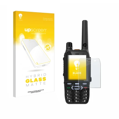 Parte frontale di una confezione del prodotto con il logo del marchio upscreen. Accanto è raffigurato il dispositivo Motorola 