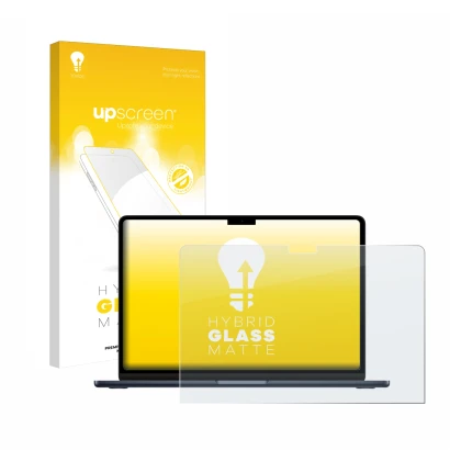 Parte frontale di una confezione del prodotto con il logo del marchio upscreen. Accanto è raffigurato il dispositivo Apple Mac