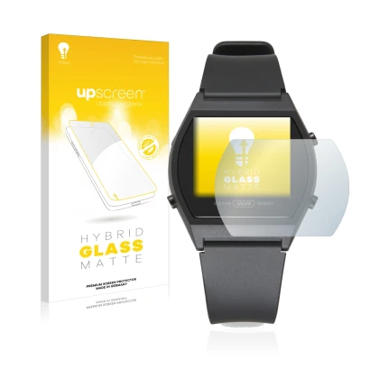 Parte frontale di una confezione del prodotto con il logo del marchio upscreen. Accanto è raffigurato il dispositivo Casio LW-