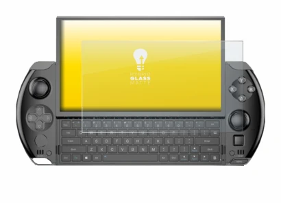 Immagine del dispositivo GPD Win 4 con un'ampia varietà di protezioni per lo schermo.