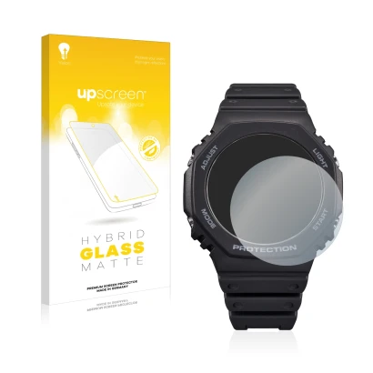 Parte frontale di una confezione del prodotto con il logo del marchio upscreen. Accanto è raffigurato il dispositivo Casio G-S