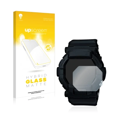 Parte frontale di una confezione del prodotto con il logo del marchio upscreen. Accanto è raffigurato il dispositivo Casio G-S