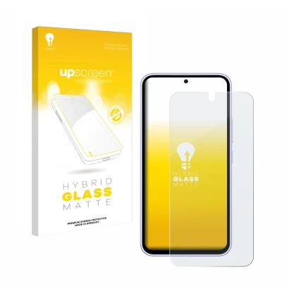 Parte frontale di una confezione del prodotto con il logo del marchio upscreen. Accanto è raffigurato il dispositivo Samsung G