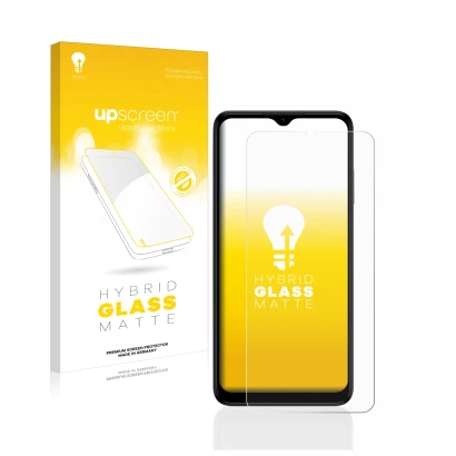 Parte frontale di una confezione del prodotto con il logo del marchio upscreen. Accanto è raffigurato il dispositivo Nokia G22