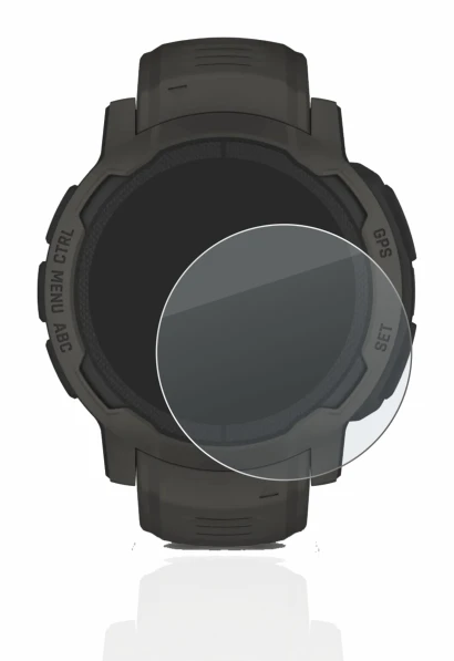 Immagine del dispositivo Garmin Instinct 2 Solar con un'ampia varietà di protezioni per lo schermo.