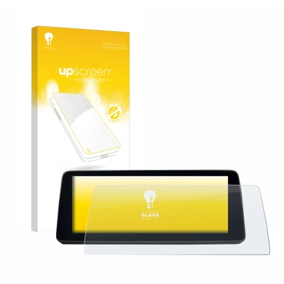 Parte frontale di una confezione del prodotto con il logo del marchio upscreen. Accanto è raffigurato il dispositivo BMW 5 G30