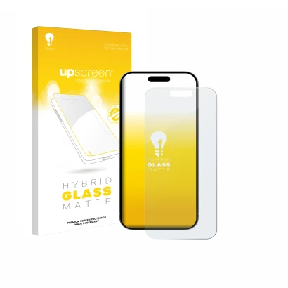 Parte frontale di una confezione del prodotto con il logo del marchio upscreen. Accanto è raffigurato il dispositivo Apple iPh