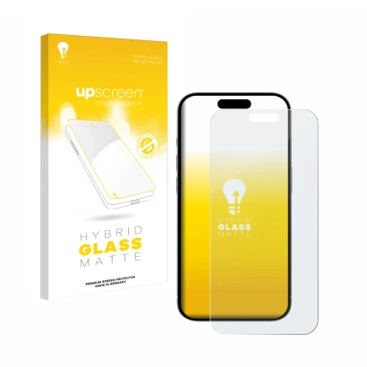 Parte frontale di una confezione del prodotto con il logo del marchio upscreen. Accanto è raffigurato il dispositivo Apple iPh