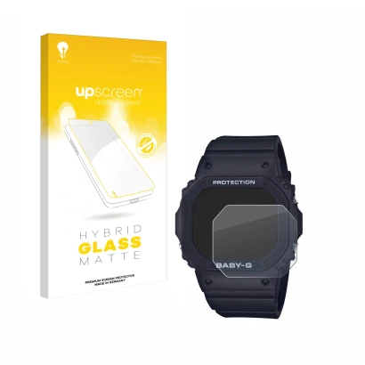 Parte frontale di una confezione del prodotto con il logo del marchio upscreen. Accanto è raffigurato il dispositivo Casio Bab