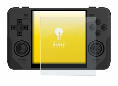 Immagine del dispositivo Powkiddy RGB30 con un'ampia varietà di protezioni per lo schermo.