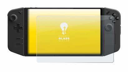 Immagine del dispositivo Lenovo Legion Go con un'ampia varietà di protezioni per lo schermo.