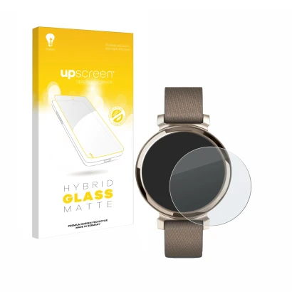 Parte frontale di una confezione del prodotto con il logo del marchio upscreen. Accanto è raffigurato il dispositivo Garmin Li