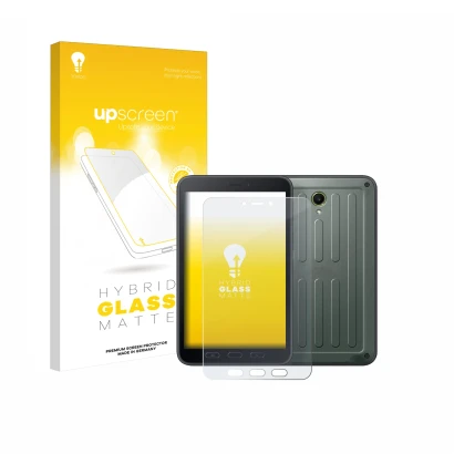 Parte frontale di una confezione del prodotto con il logo del marchio upscreen. Accanto è raffigurato il dispositivo Samsung G