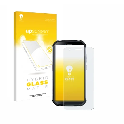 Parte frontale di una confezione del prodotto con il logo del marchio upscreen. Accanto è raffigurato il dispositivo Doogee S4