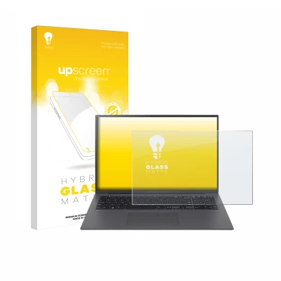 Parte frontale di una confezione del prodotto con il logo del marchio upscreen. Accanto è raffigurato il dispositivo LG gram 1