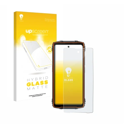 Parte frontale di una confezione del prodotto con il logo del marchio upscreen. Accanto è raffigurato il dispositivo Blackview