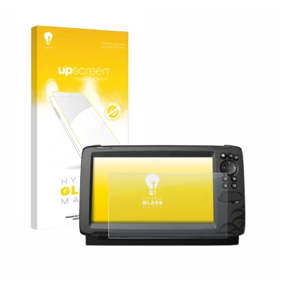 Parte frontale di una confezione del prodotto con il logo del marchio upscreen. Accanto è raffigurato il dispositivo Lowrance 