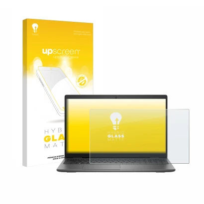 Parte frontale di una confezione del prodotto con il logo del marchio upscreen. Accanto è raffigurato il dispositivo Dell Lati