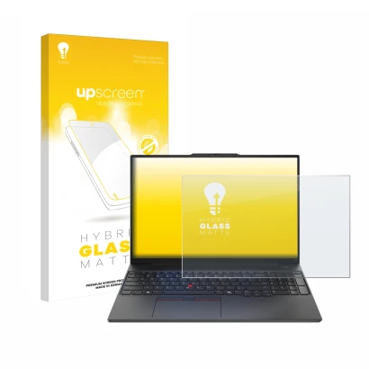 Parte frontale di una confezione del prodotto con il logo del marchio upscreen. Accanto è raffigurato il dispositivo Lenovo Th