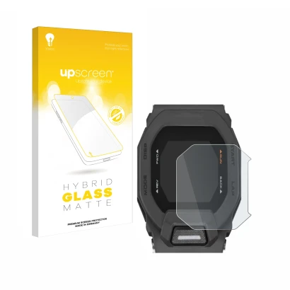 Parte frontale di una confezione del prodotto con il logo del marchio upscreen. Accanto è raffigurato il dispositivo Casio G-S