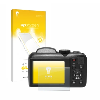 Parte frontale di una confezione del prodotto con il logo del marchio upscreen. Accanto è raffigurato il dispositivo Kodak Pix