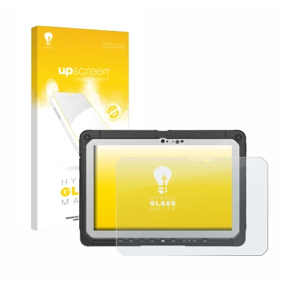 Parte frontale di una confezione del prodotto con il logo del marchio upscreen. Accanto è raffigurato il dispositivo Panasonic