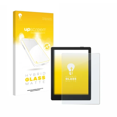 Parte frontale di una confezione del prodotto con il logo del marchio upscreen. Accanto è raffigurato il dispositivo Boox Go 6