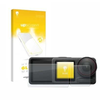 Parte frontale di una confezione del prodotto con il logo del marchio upscreen. Accanto è raffigurato il dispositivo DJI Osmo 