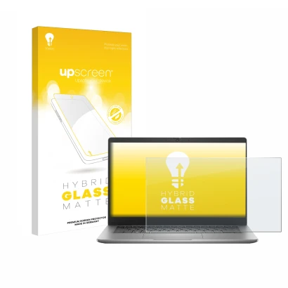 Parte frontale di una confezione del prodotto con il logo del marchio upscreen. Accanto è raffigurato il dispositivo Dell Lati