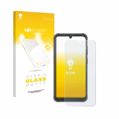 Parte frontale di una confezione del prodotto con il logo del marchio upscreen. Accanto è raffigurato il dispositivo Blackview