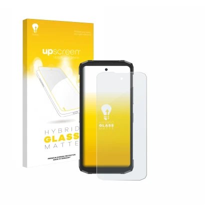 Parte frontale di una confezione del prodotto con il logo del marchio upscreen. Accanto è raffigurato il dispositivo Doogee Fi