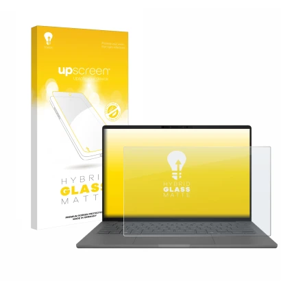 Parte frontale di una confezione del prodotto con il logo del marchio upscreen. Accanto è raffigurato il dispositivo ASUS ZenB